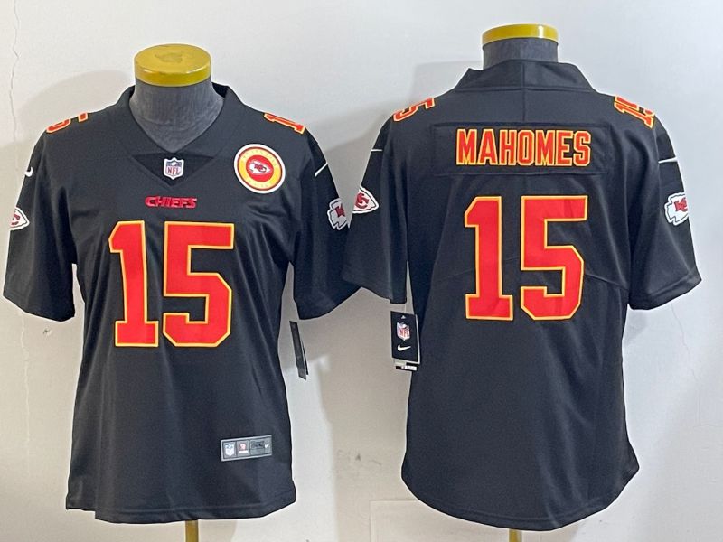 Youth Kansas City Chiefs #15 Mahomes Black Gold 2024 Nike Limited NFL Jersey style 2->youth nfl jersey->Youth Jersey